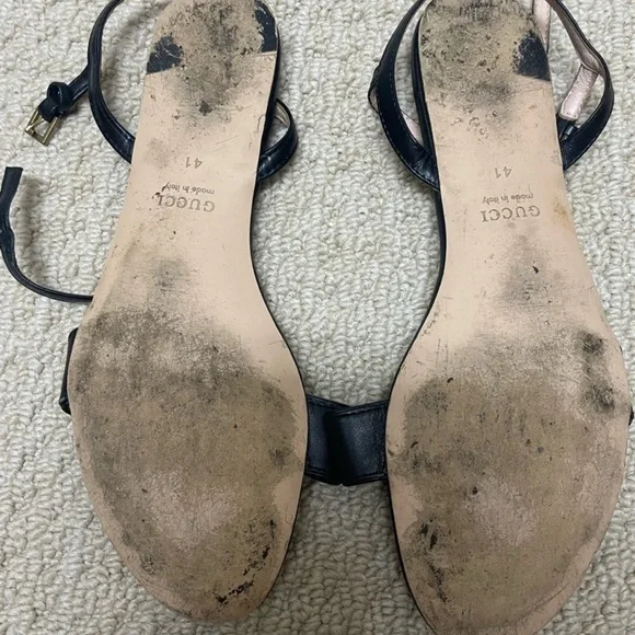 Gucci Marmont Sandals Flat Black Leather Interlocking GG Size 41 - Picture 14 of 15